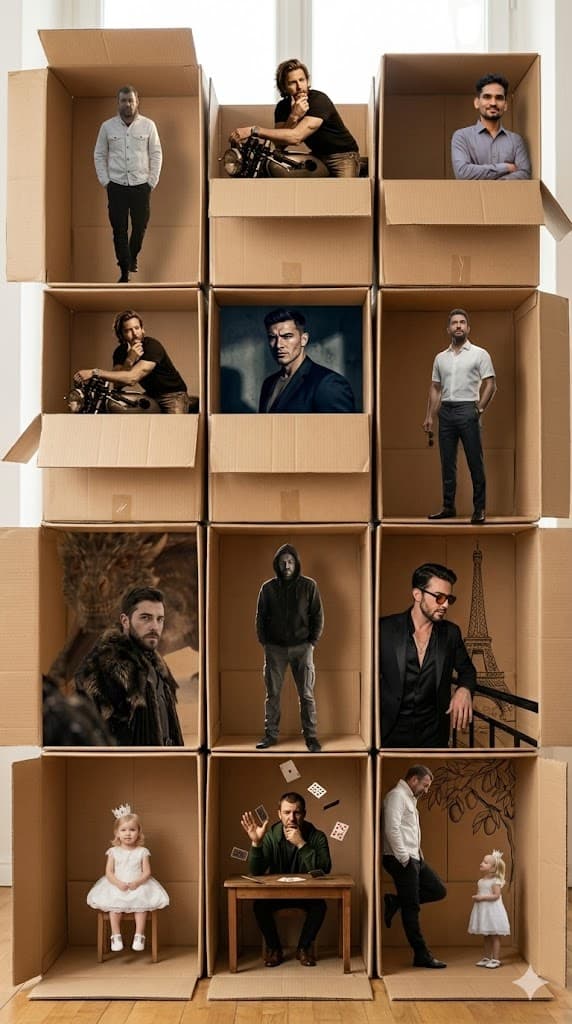 Nano Banana generated image: Create a creative collage made of multiple cardboard boxes arranged in a 3x3 or 4x3 grid.
Inside each box, place one or more characters extracted from the provided photos.
Make it look as if each person naturally sits, leans, or interacts with the edges of the box or with other boxes.
Keep the lighting soft and consistent across all boxes.
The overall look should be warm, fun, and natural — like a photo session of people placed inside boxes.
Use realistic perspective and shadows so it feels like a single connected image.
Maintain the original appearance, clothing, and expressions of the people in the provided images.
Background of each box should be light brown cardboard.

Style: natural light, high resolution, cozy mood, realistic photo collage.