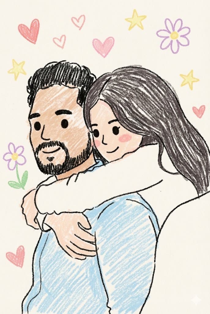 Nano Banana generated image: Use the uploaded image strictly as the identity reference. Preserve the same person, facial structure, hairstyle, age, gender, body proportions, and likeness exactly. Do not add or remove any person. Do not change identity. Convert the subject into an ultra-cute kindergarten-style crayon doodle illustration.

Illustration Style:
Hand-drawn kindergarten doodle made with crayons and soft colored pencils. Lines should be thick, rounded, uneven, and slightly shaky, like a small child’s drawing. Outlines are imperfect, playful, and soft, never sharp or clean.

Color & Texture:
Bright pastel crayon colors with soft, chalky texture. Flat coloring with visible crayon grain and overlapping strokes. Colors may go slightly outside the lines to enhance the childlike feel. No realistic gradients; only simple color fills and soft watercolor-like blobs.

Facial Features:
Very simple and adorable facial features. Big round dot eyes, tiny curved smile, minimal or no nose. Cheeks can have soft pink crayon circles. Expression should feel innocent, happy, and friendly.

Proportions & Form:
Chibi-like doodle proportions — large head, small rounded body, short arms and legs. Hands and feet are simple mitten or oval shapes. Anatomy should look intentionally naive and cute.

Shading & Lighting:
No realistic lighting. No depth or shadows. If needed, add light pastel crayon scribbles under the character for grounding only.

Mood & Atmosphere:
Sweet, cozy, wholesome, and joyful. Feels like an illustration from a nursery book or a child’s school drawing. Very warm and comforting emotional tone.

Background:
Simple doodle background with crayon-drawn clouds, sun, stars, hearts, flowers, or soft scribbles. Use light pastel paper tones. Background must remain minimal and playful.

Rendering Rules:
No photorealism, no photo texture, no cinematic lighting, no digital painting, no anime, no manga, no 3D, no vector art. Everything must look hand-drawn with crayons and pencils.

Final Output:
An ultra-cute kindergarten-style crayon doodle illustration with childlike proportions, playful pastel colors, and innocent expressions, maintaining the exact identity from the uploaded image in a warm children’s storybook style.